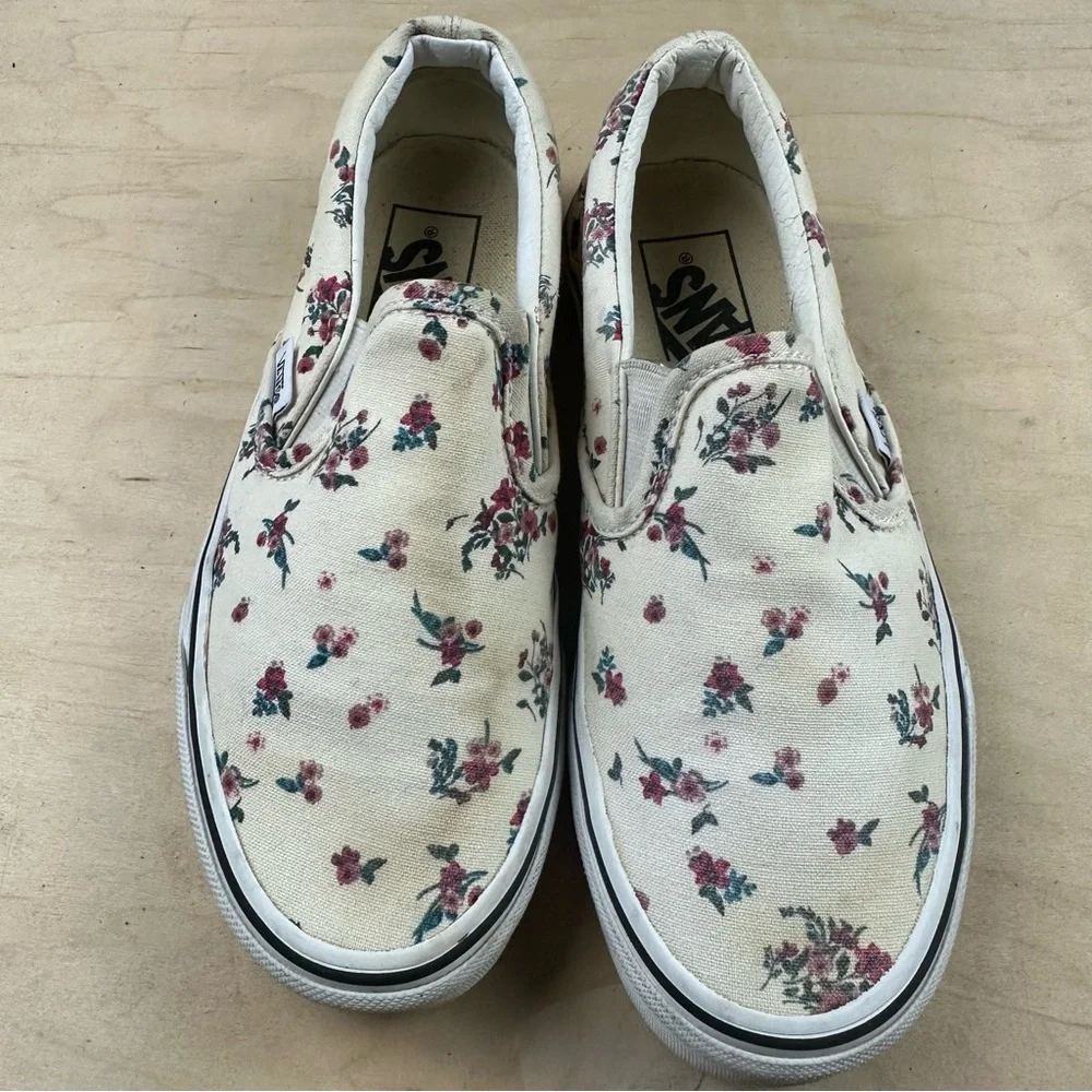 Vans Cream Floral Slip-On Shoes